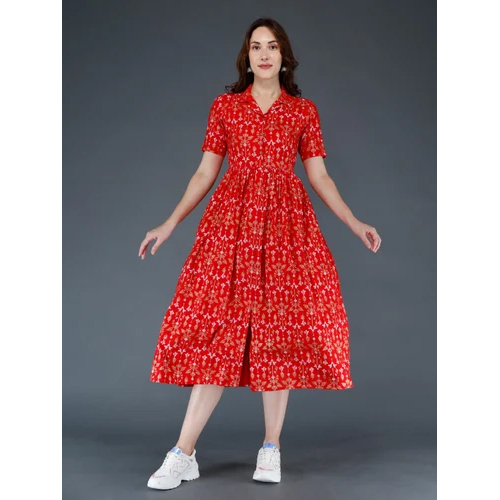 Ladies Floral Dress - Color: Red