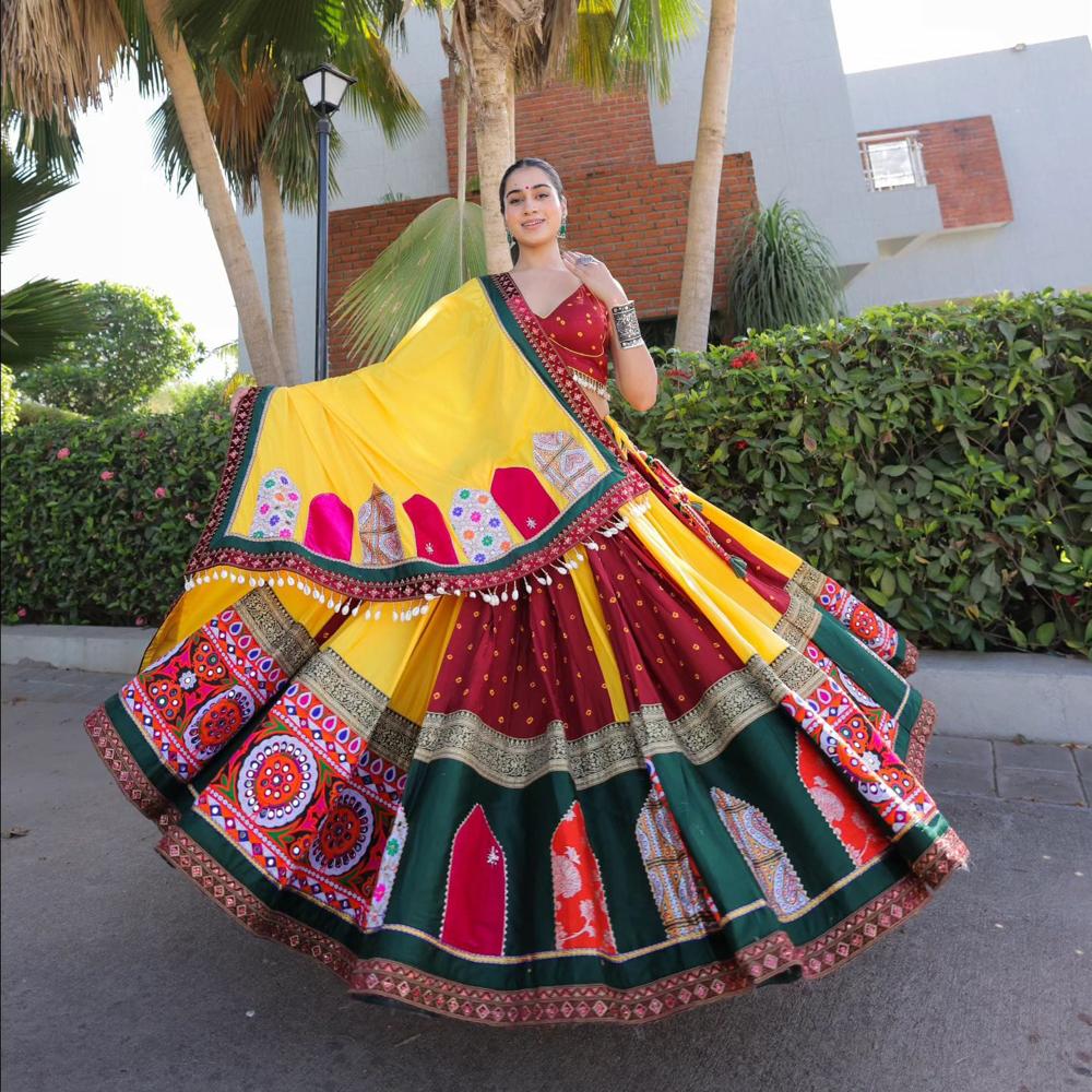 Digital Print Muslin Cotton Lehenga Choli - Color: Multi Color