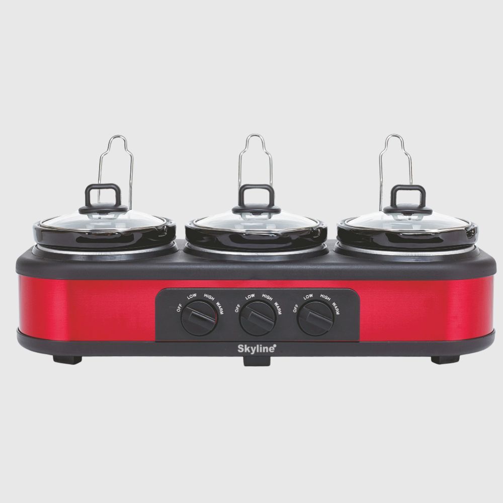 Skyline Triple-Pot Slow Cooker - 300 Watts, 3x1.25L for Ultimate Multi-Dish Cooking