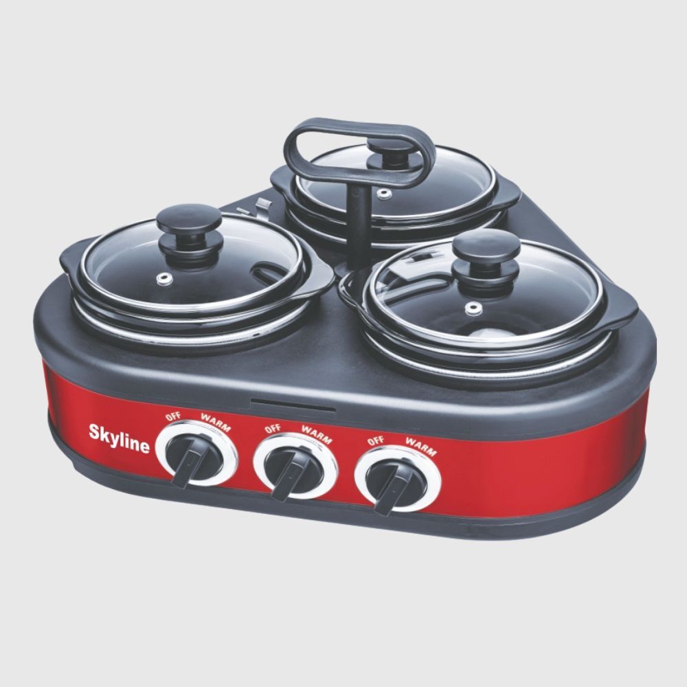 Skyline 300W Triple-Pot Slow Cooker  3x1.25L for Multi-Dish Convenience