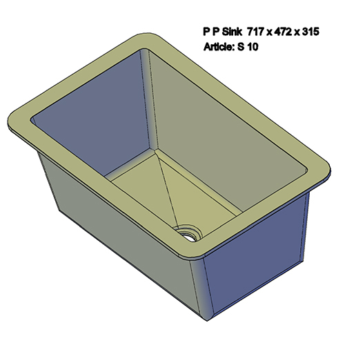 PP Rectangle Sink with Sink Outlet Nipple