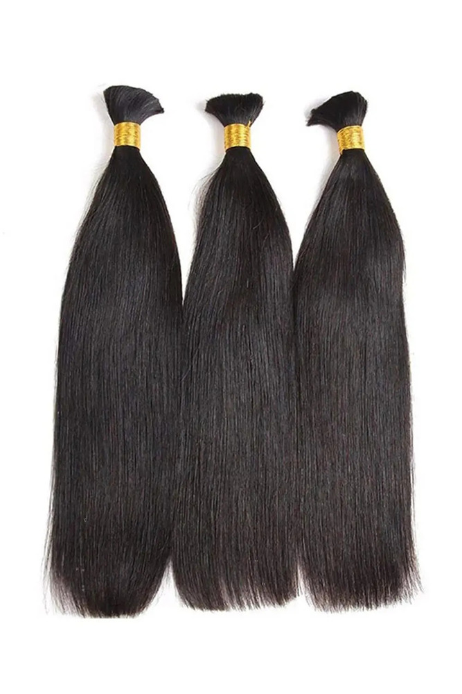 Straight Double Drawn Bulk Human Hair Braiding 100gm No Weft Bundle