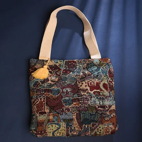 Jute Hand Bag With Kalamkari - Color: Multi Colour