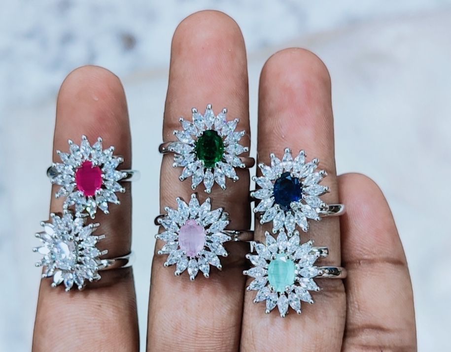 American Diamond Finger Ring - Alloy, Size 6-10, Silver Color | Oval & Marquise Cubic Zirconia, Prong Set For Fashion & Special Occasions