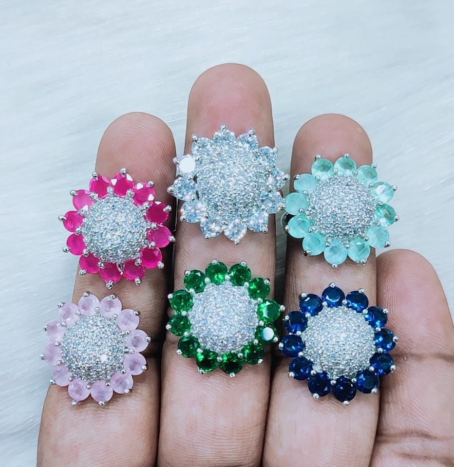 American Diamond Finger Ring - Alloy, Size 6-10, Silver Color | Oval & Marquise Cubic Zirconia, Prong Set For Fashion & Special Occasions