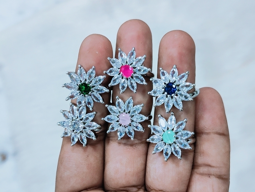 American Diamond Finger Ring - Alloy, Size 6-10, Silver Color | Oval & Marquise Cubic Zirconia, Prong Set For Fashion & Special Occasions