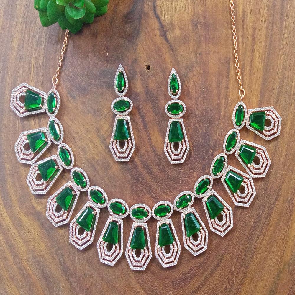 Cubic Zirconia Necklace Set - Brass, Free Size, All Colors | Handmade Oxidised Earrings With Natural Stones, Emerald Cut And Cz Clarity Si1
