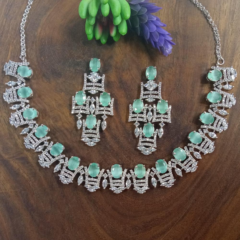 Cubic Zirconia Necklace Set - Brass, Free Size, All Colors | Handmade Oxidised Earrings With Natural Stones, Emerald Cut And Cz Clarity Si1