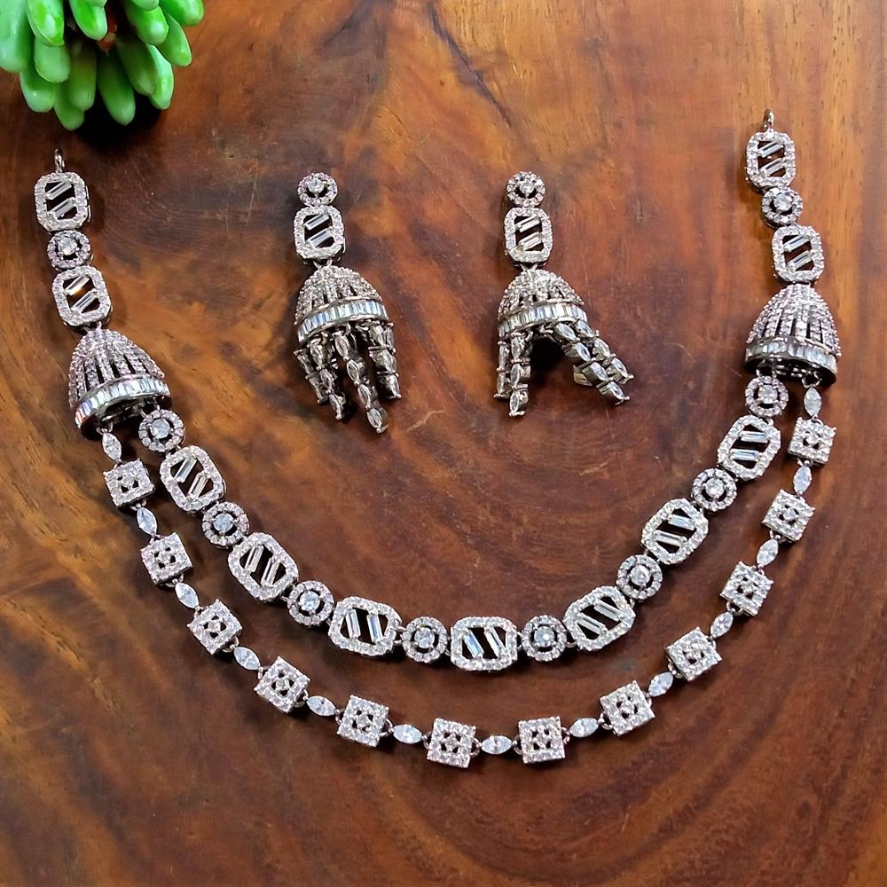 Cubic Zirconia Necklace Set - Brass, Free Size, All Colors | Handmade Oxidised Earrings With Natural Stones, Emerald Cut And Cz Clarity Si1
