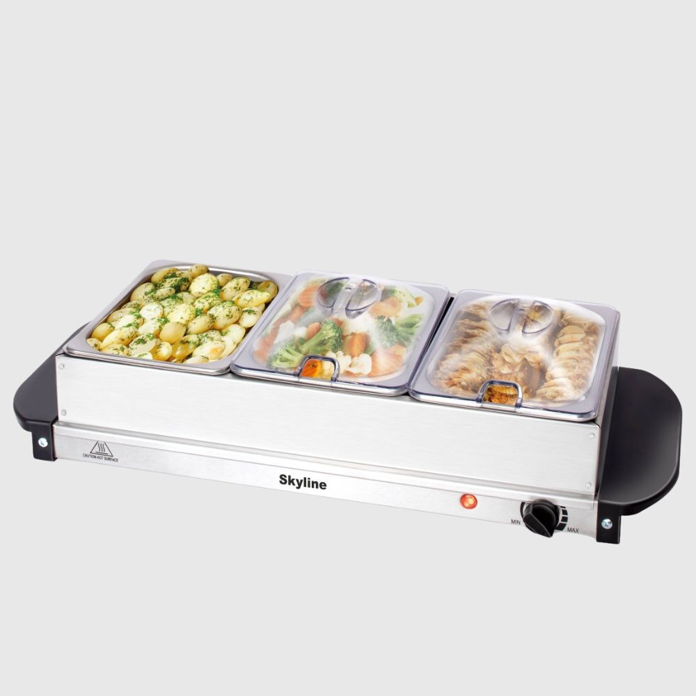 Skyline 200W Triple-Pot Slow Cooker with 3 x 1.5L Buffet Trays | Perfect for Entertaining