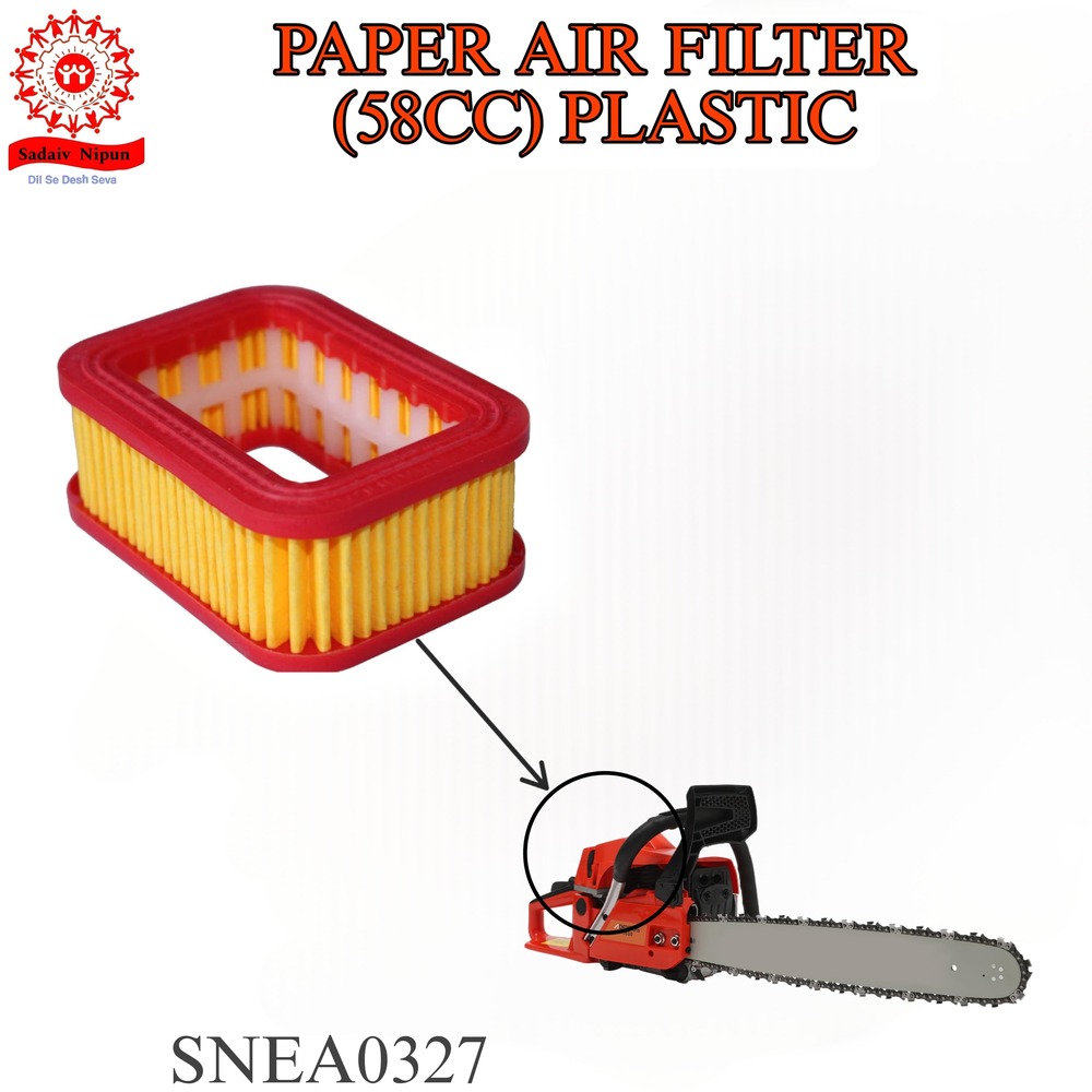Ch0327 Durable Paper Air Filter (58cc) - Plastic Housing, 12x12x4 Cm Dimensions, Yellow Color, 100 G Weight For 5200 & 5800 Chainsaws