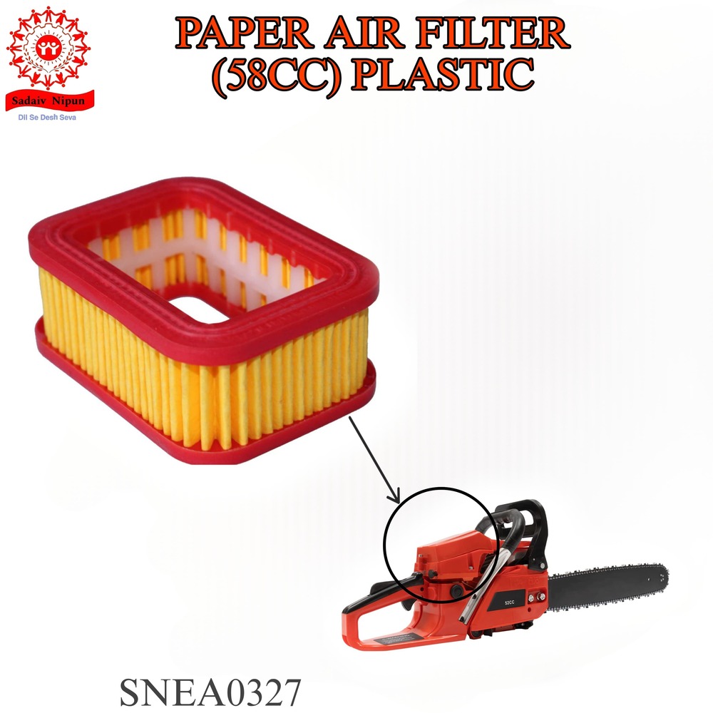 Ch0327 Durable Paper Air Filter (58cc) - Plastic Housing, 12x12x4 Cm Dimensions, Yellow Color, 100 G Weight For 5200 & 5800 Chainsaws