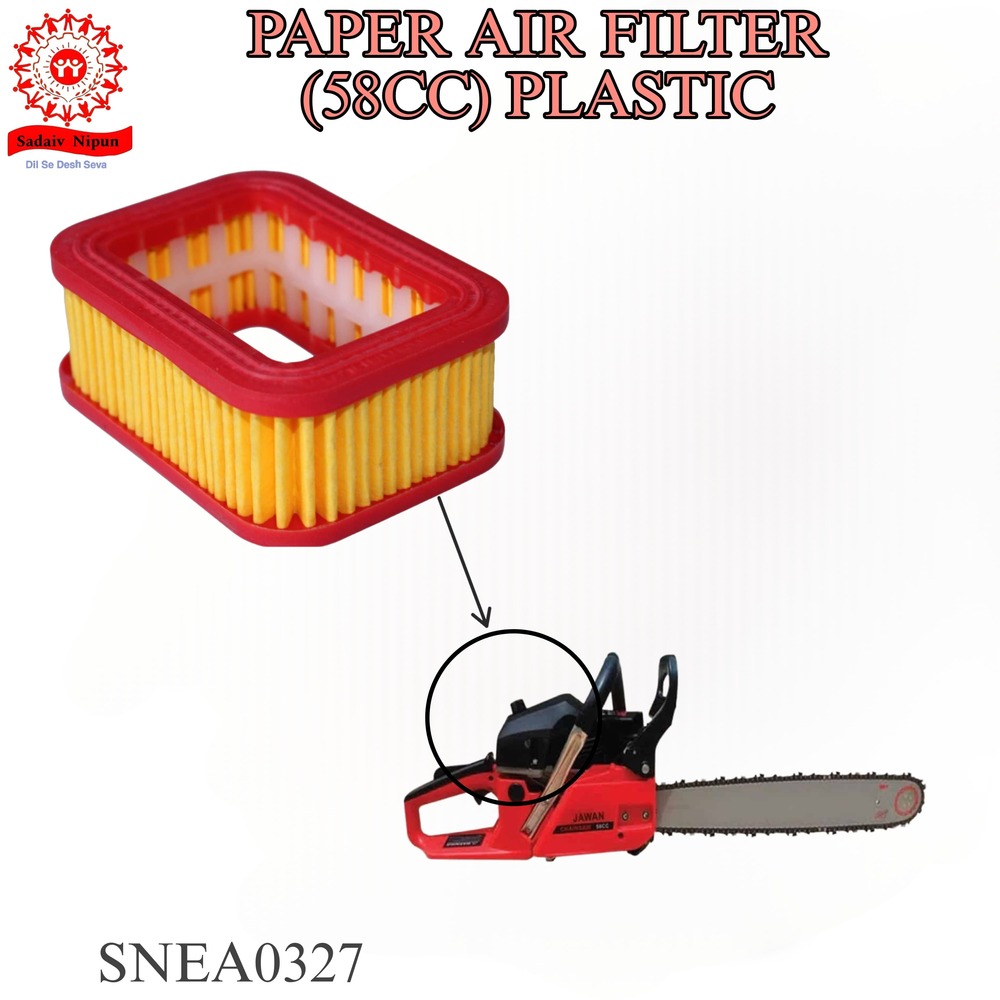 Ch0327 Durable Paper Air Filter (58cc) - Plastic Housing, 12x12x4 Cm Dimensions, Yellow Color, 100 G Weight For 5200 & 5800 Chainsaws