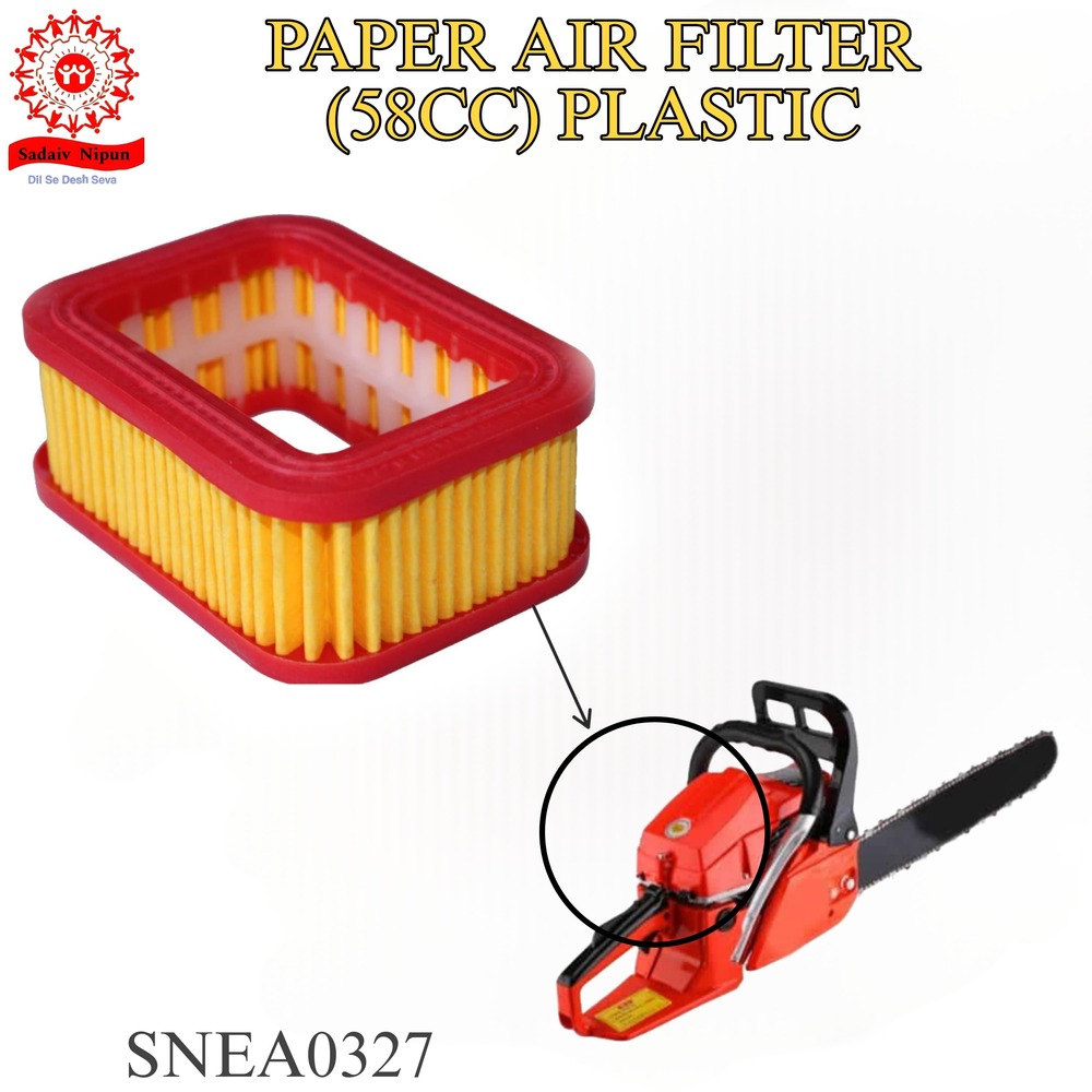Ch0327 Durable Paper Air Filter (58cc) - Plastic Housing, 12x12x4 Cm Dimensions, Yellow Color, 100 G Weight For 5200 & 5800 Chainsaws
