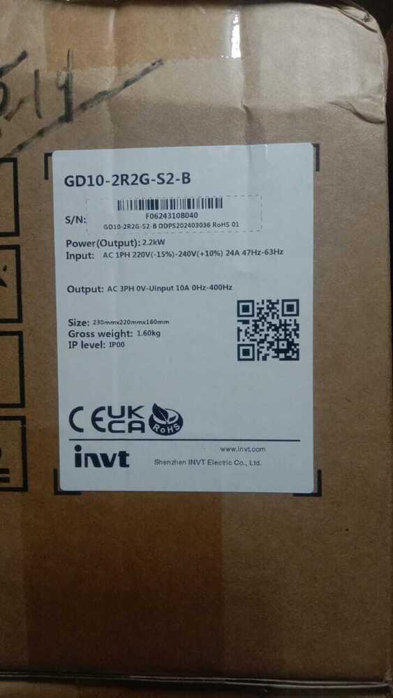 INVT DRIVE GD10 S2B 3HP 1PHASE