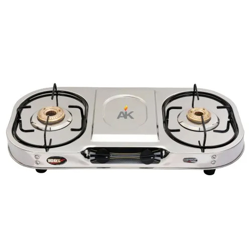 AK- 204 स्टेनलेस स्टील दो बर्नर गैस स्टोव