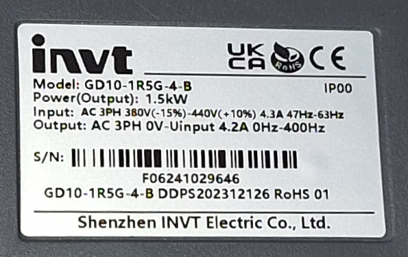 INVT DRIVE GD10 2HP 3PHASE