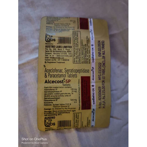 Aceclofenac Serratiopeptidase Paracetamol Tablets - Drug Type: General Medicines