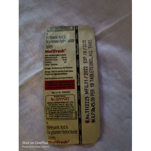 Mefenamic Acid Dicyclomine Hydrochloride Tablets - Drug Type: General Medicines