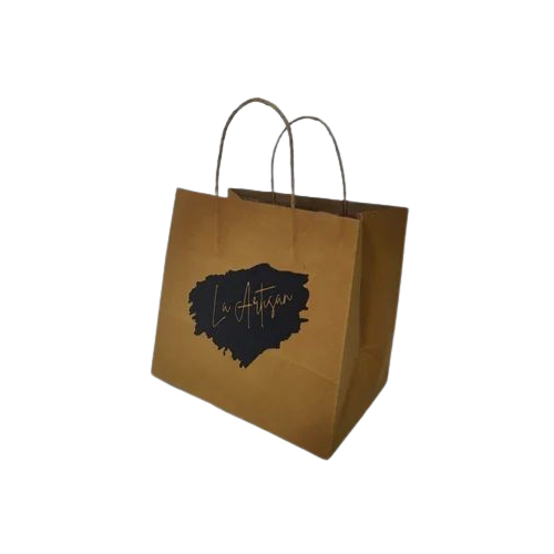 Food Take Away Paper Bags - Biodegradable Kraft Paper, 4x6.5x2 Inches, Brown | Customizable, Flexiloop Handle, 1 Kg Capacity, Recyclable