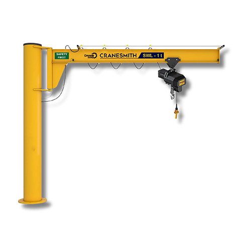 Pillar Mounted Jib Crane - Yellow Paint Coated, Electric Power Supply, Manual Control , High Quality Performance With Warranty