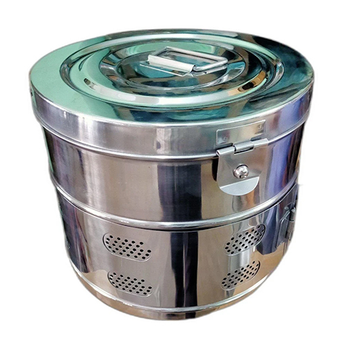 Stainless Steel Surgical Dressing Drum - Color: Silver