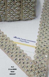 Mirror & Moti Lace - Material: Mirror With Moti, Size: 2 Inch Width, Color: Off White | Design: Hand Work, Pattern: Fancy Cut Work, Style: Diamond Lace