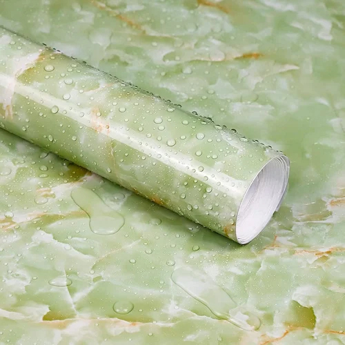 Green Marble Peel And Stick Self Adhesive Wallpaper - PVC Material, 60x200 CM Size | Waterproof, Modern Design for Industrial Spaces