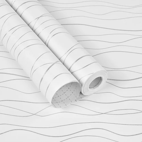 Wave Design White Peel And Stick Vinyl Self Adhesive Wallpaper - Material: Pvc