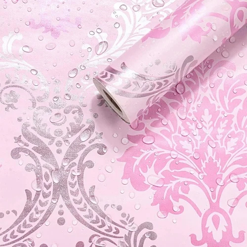 Royal Pink Peel and Stick Wallpaper - Waterproof PVC, 45X500CM | Modern Glossy Wall Decor for Living Room Spaces