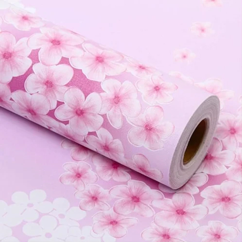 PVC Pink Blossom Peel Off Stickers Wallpaper - 45X500CM , Waterproof, Modern Design, Embossed Surface for Fun Kids Room Decor