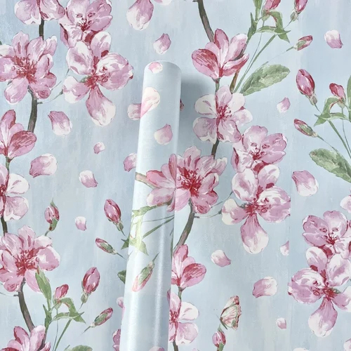 PVC Peel And Stick Wallpaper - 45x500cm, Pink Floral Design with Waterproof Glossy Finish for Elegant Bedroom Wall Decor