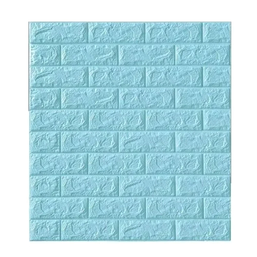 3D Blue Brick Self Adhesive Wallpaper - Waterproof PVC, 70x77 CM , Modern Design with Embossed Finish for Living Room Wall Decor