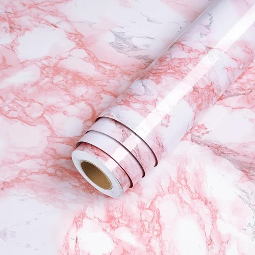 Vinyl Pink Marble Wallpaper Roll - Material: Paper