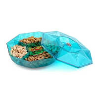 Dry Fruit Tray - Smooth Plastic, 10 Inch Length, Blue Color | Elegant Floral Pattern, 5 Compartments For Home Decorative Use
