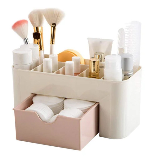 Plastic Cosmetic Storage Box - Color: White