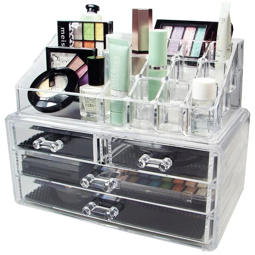 4 Drawer Acrylic Cosmetic Stand - Color: Transparent