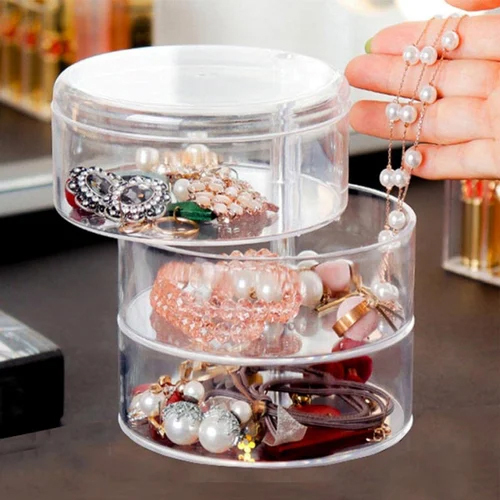 3 Layer Rotating Jewelry Box - Color: Transparent