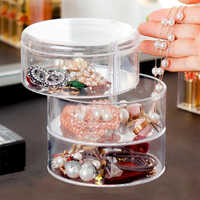 3 Layer Rotating Jewelry Box - Plastic Material, 13.5 X 11 Cm Size, Transparent Color | Stylish, Functional, Compact Storage Solution