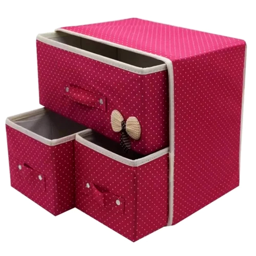 3 Drawer 2 Layer Foldable Collapsible Cloth Cosmetics Cabinet - Color: Pink