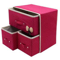 3 Drawer 2 Layer Foldable Collapsible Cloth Cosmetics Cabinet - Other Materials, 11-20 In Dimensions, Pink Color, Plain Style For General Use
