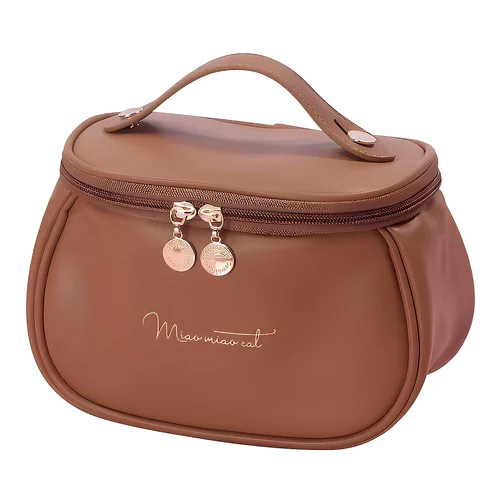 Pu Leather Cosmetic Bag - Color: Brown