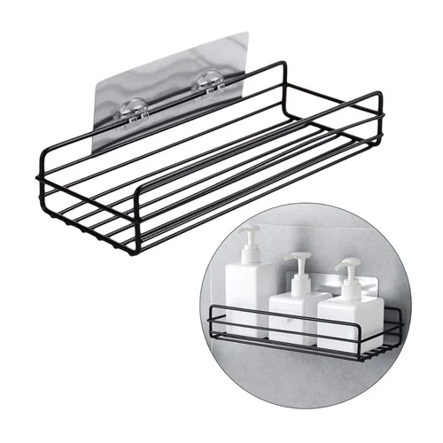 Wall Mounted Metal Bathroom Shelf - Color: Black