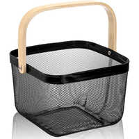 Metal Wire Mesh Basket - Carbon Fiber, Square Shape, Sleek Black Color | Durable, Easy To Clean, With Handles, Indian Regional Touch