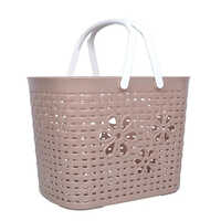 Plastic Organizer Baskets With Handle - Plastic, Square Shape, Brown Color | Durable, Easy To Clean, Traditional Indian Style Design