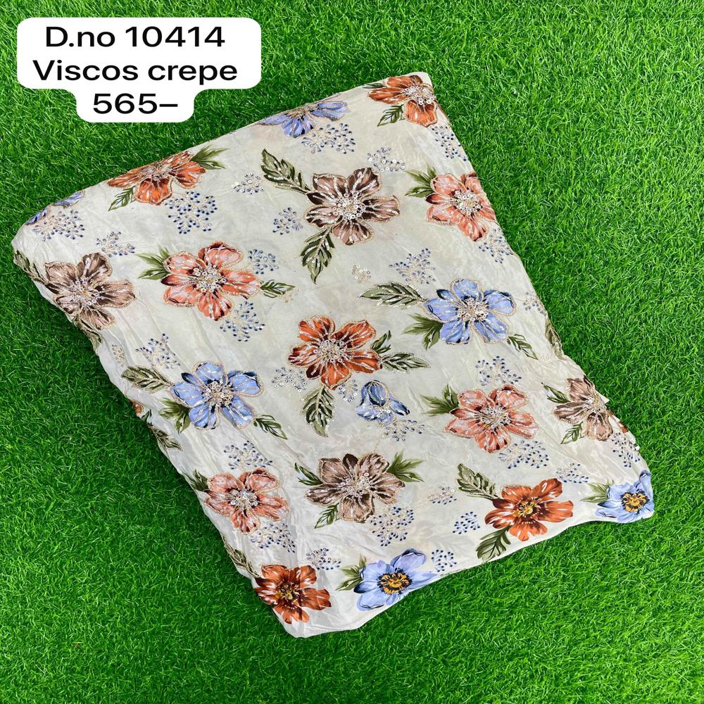 Drapey Viscose Fabric - Viscose Chiffon, Grey/sky/cream | Ethnic Printed Saree For Daily Wear, Smooth & Comfortable Finish