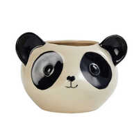 Indoor Ceramic Panda Flower Pot - Ceramic Material, Panda Shape, Polished Finish, White And Black Color | Hand Built Design With Antique Effect