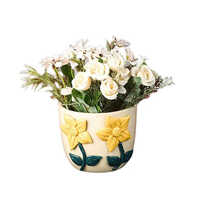 Decorative Ceramic Flower Pot - Ceramic, 14 Cm Height, Classic White, Polished Finish, Round Shape, Antique Effect, Timeless Charm