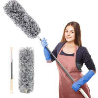 Microfiber Fan Cleaning Duster - Microfiber Material, 100 Inches Telescoping Stainless Steel Pole, Black | Flexible Head, Ergonomic Grip, Easy To Clean