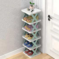 6 Layer Shoe Rack - White Plastic, 6 Tiered Shelves For Open Shoe Storage | Modern Rectangular Design, Easy Assembly And Maintenance